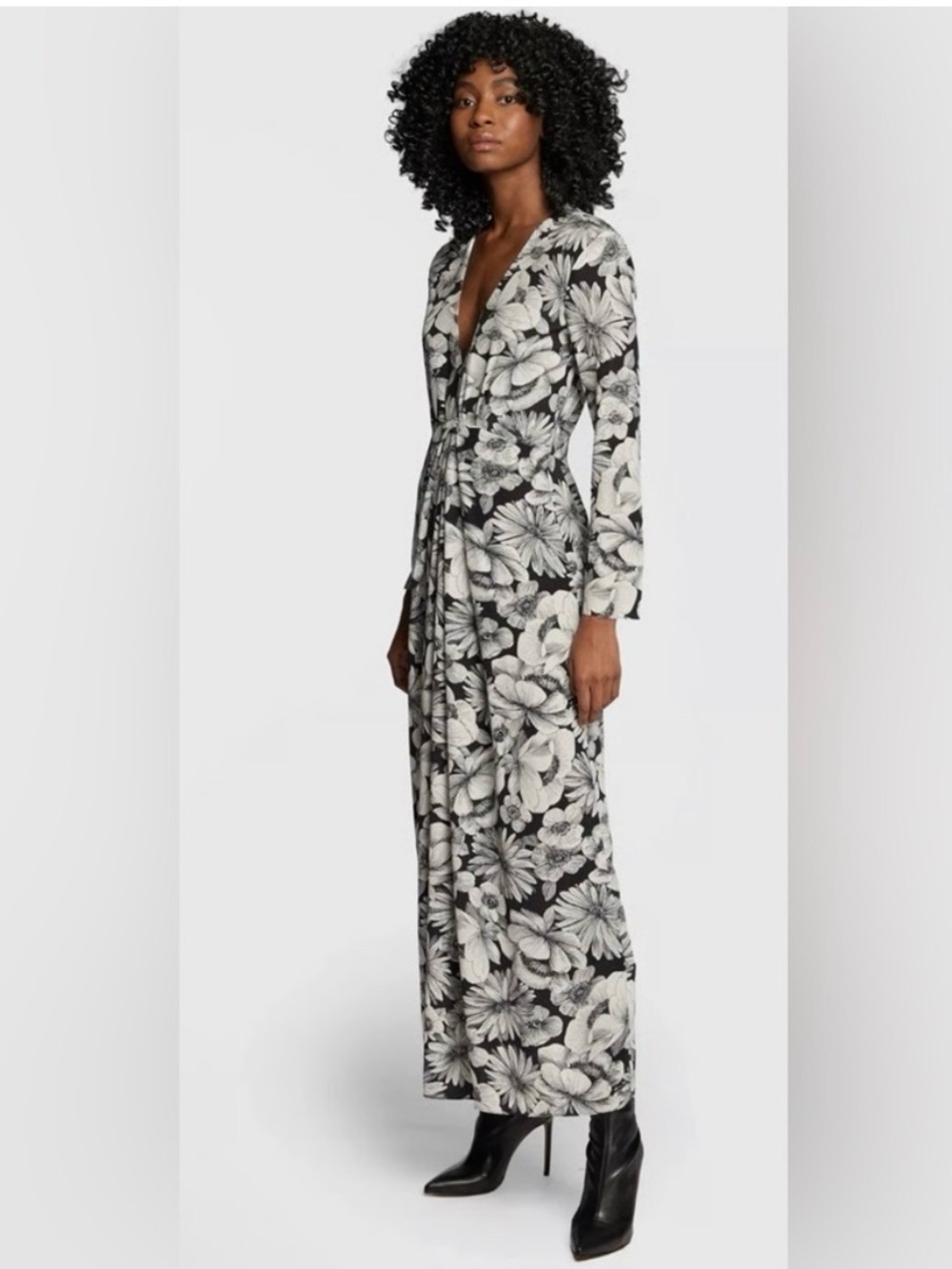 THE KOOPLES Silk Floral Maxi Dress Black Ivory NWT French Size 1